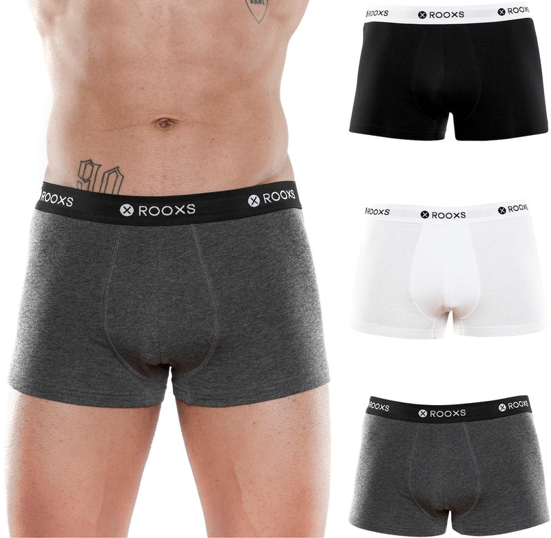Rooxs Boxershorts Herren (3er Pack) Enge Männer Unterhosen grau, weiß, schwarz